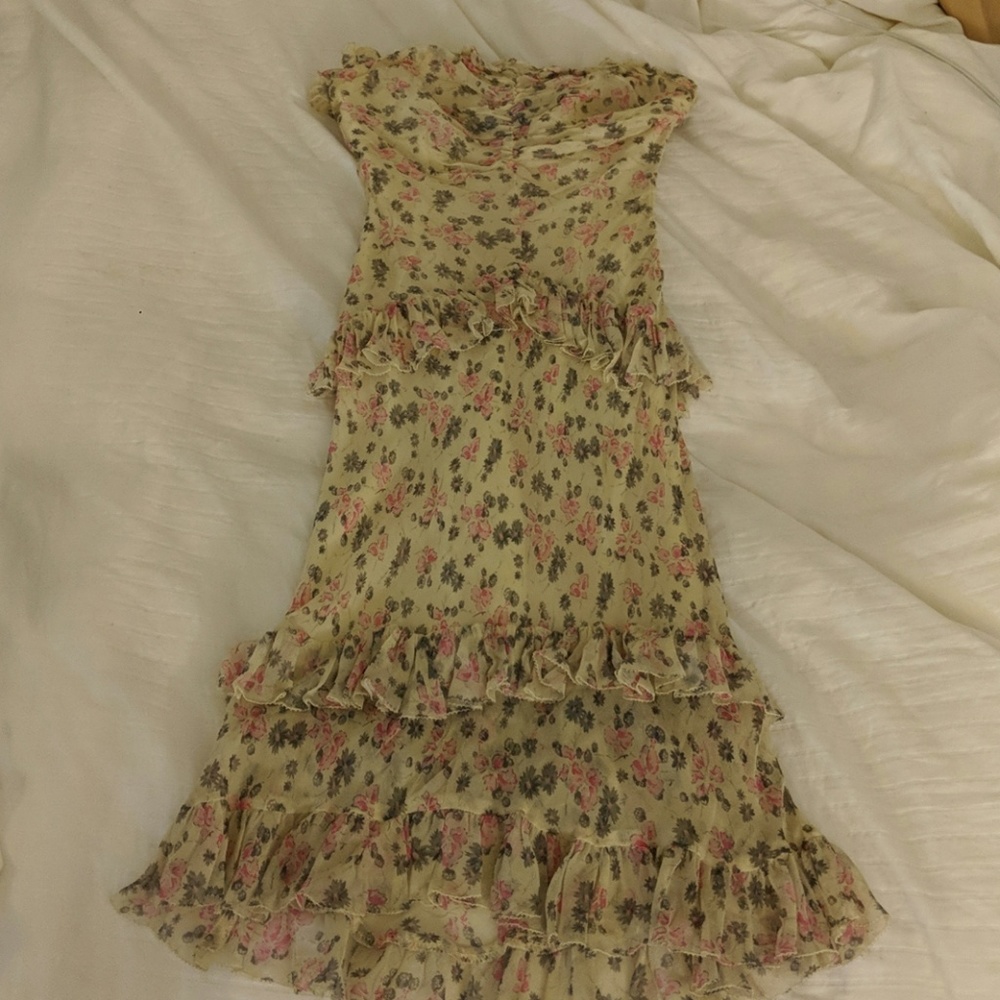 Strapless Silk Floral Print Dress